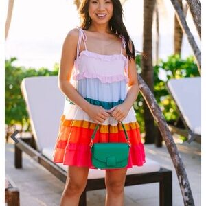 NWOT. Mint Julep boutique Tiered multi color mini dress